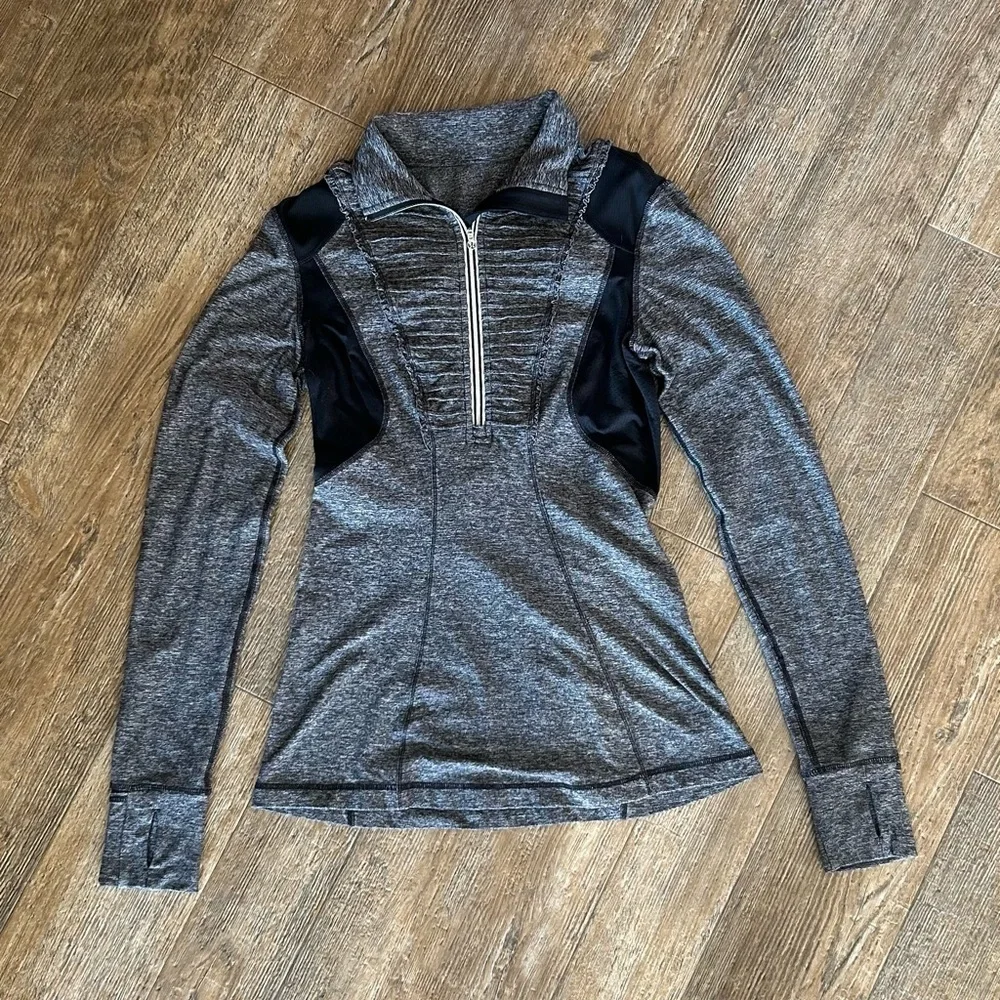 Lululemon Race Your Pace 1/2 Zip Pullover Top Long Sleeve Black /gray - Picture 3 of 4
